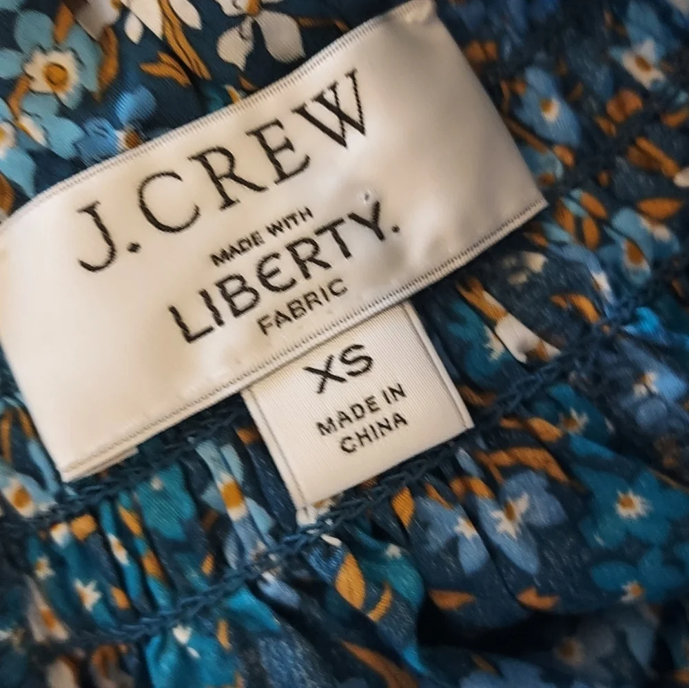 J. Crew Liberty Print Short Puff Sleeve Blue Floral Blouse Top Size XS